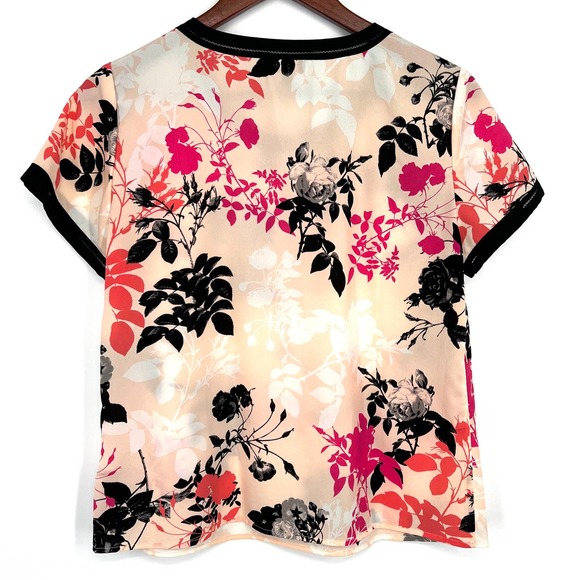 Talbots Petites Sz 10P Black Pink Floral Blouse Shirt Top Short Sleeve Business - Picture 8 of 8